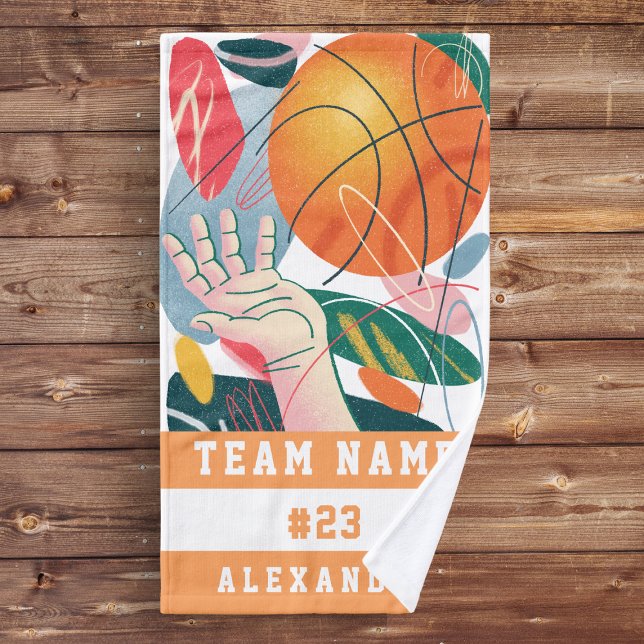 Basketball Abstract Design Team Player Name Number Hand Towel (Creator Uploaded)