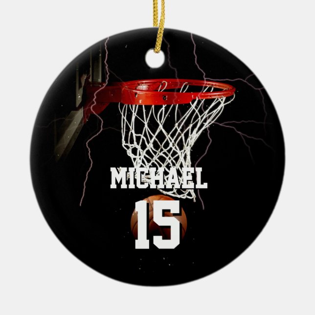 Basketball Add Your Name & Number Ceramic Ornament (Front)