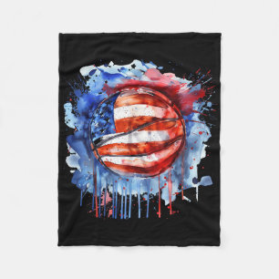 Basketball America Watercolor Basketball Hoop Usa Fleece Blanket