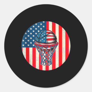 Basketball American Flag 4th Of July Usa Patriotic Classic Round Sticker
