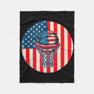 Basketball American Flag 4th Of July Usa Patriotic Fleece Blanket