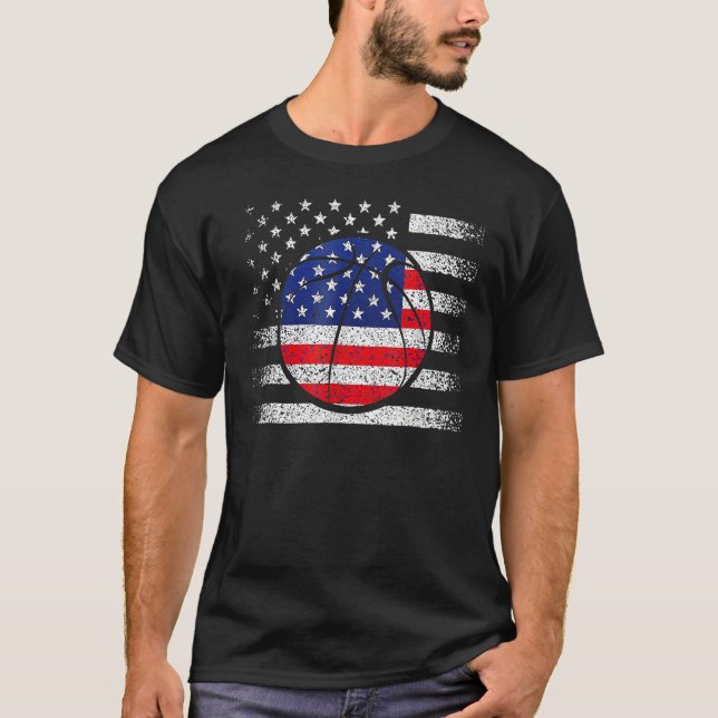 Basketball American Flag 4th Of July USA Sports Te T-Shirt (Front)