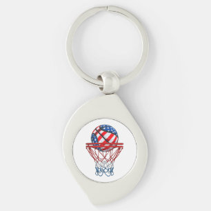 Basketball American Patriotic 4th Of July US Flag Key Ring