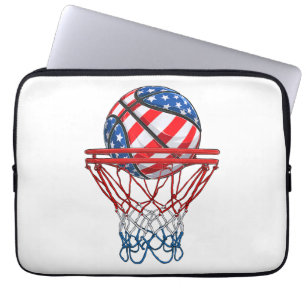 Basketball American Patriotic 4th Of July US Flag Laptop Sleeve