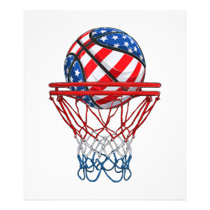 Basketball American Patriotic 4th Of July US Flag Photo Print