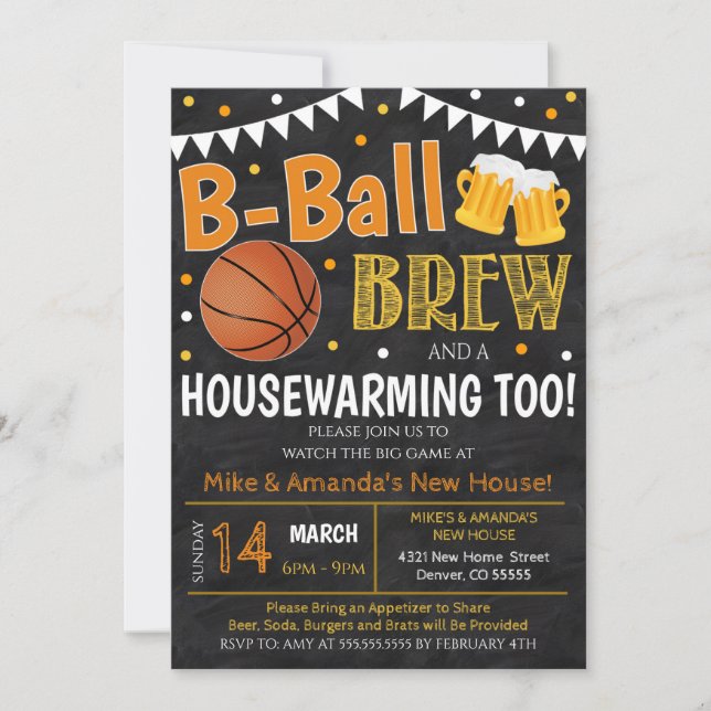Basketball and Beer Housewarming Party Invitation (Front)
