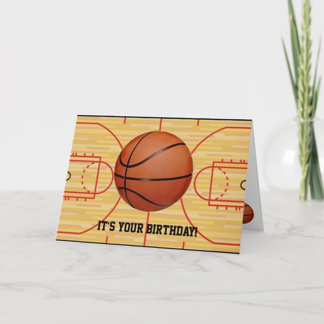 Basketball and Court Design Birthday Card (Front)