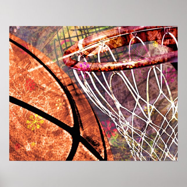 Basketball and Hoop girly basketball pink purple Poster (Front)