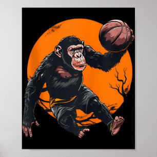 Basketball Animal Art Basketball Lover Monkey Draw Poster