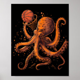 Basketball Animal Art Octopus Basketball Lover Dra Poster