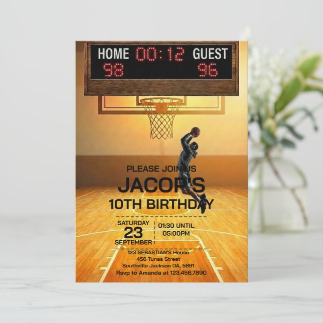 Basketball Any Age Birthday Invitation (Standing Front)