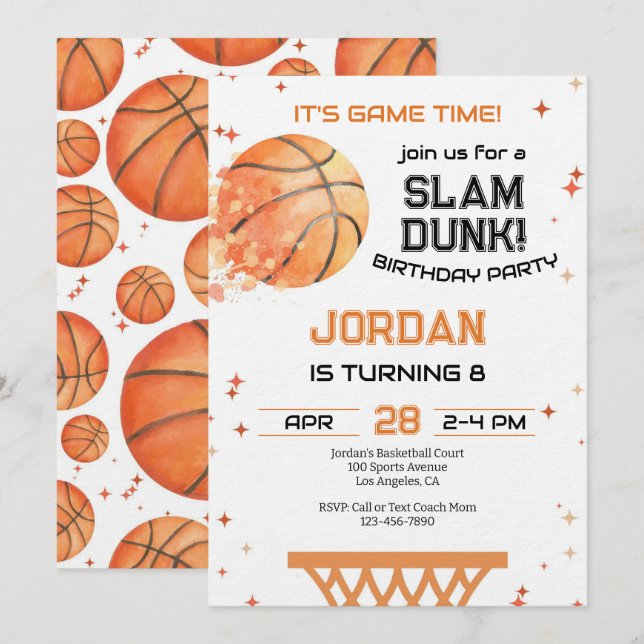Basketball Any Age Birthday Invitation (Front/Back)