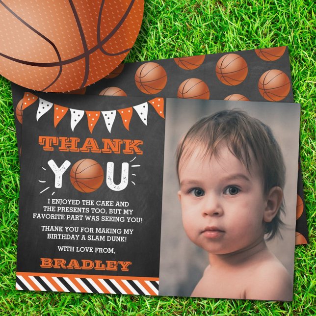 Basketball Any Age Birthday Photo  Thank You Card (Creator Uploaded)