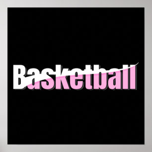 Basketball Art Pink White Graphic Swish Poster