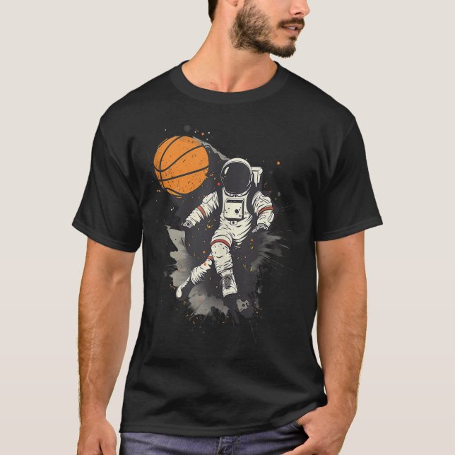 Basketball Artwork Astronaut Drawing Basketball Pl T-Shirt (Front)