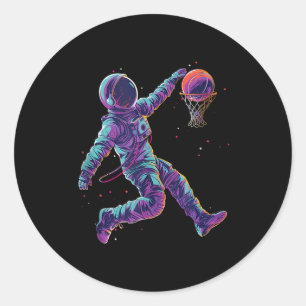 Basketball Artwork Astronaut Slam Dunk Bball Playe Classic Round Sticker