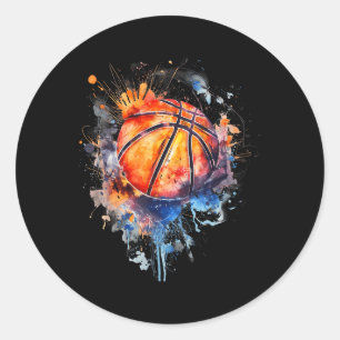 Basketball Artwork Basketball Hoop Colourful Water Classic Round Sticker