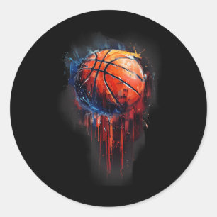 Basketball Artwork Basketball Hoop Watercolor Colo Classic Round Sticker
