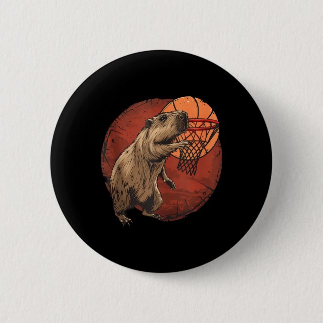 Basketball Artwork Basketball Lover Capybara Drawi 6 Cm Round Badge (Front)