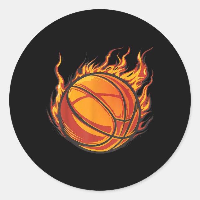 Basketball Artwork Basketball Lover Flaming Hot Dr Classic Round Sticker (Front)