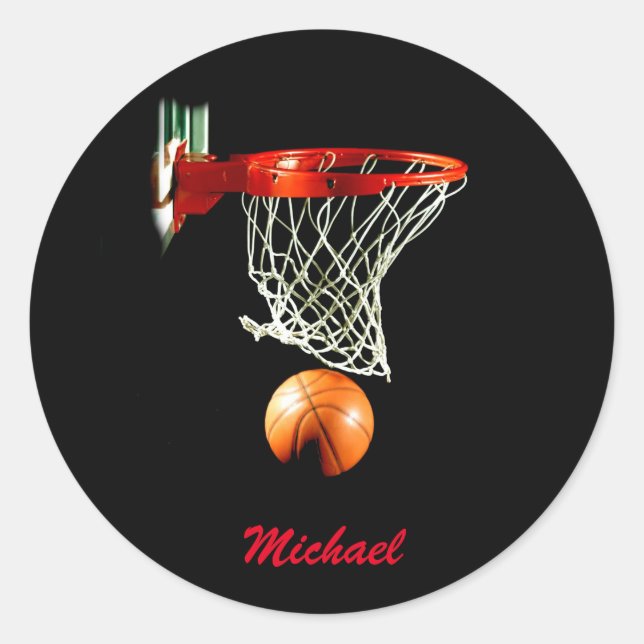 Basketball Artwork Your Name Black Red Classic Round Sticker (Front)