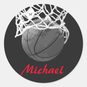 Basketball Artwork Your Name Black White Red  Classic Round Sticker