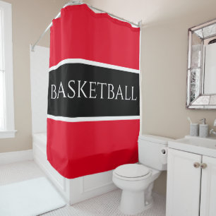 BASKETBALL Athletic Bright Red Black White Stripes Shower Curtain