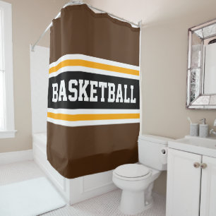 BASKETBALL Athletic Brown Black Yellow Stripes Shower Curtain