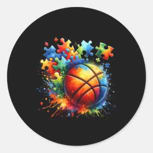 Basketball Autism Awareness Colourful Rainbow Classic Round Sticker