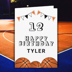 Basketball Ball and Flags Kids Birthday Card