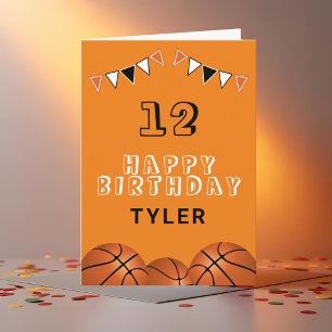 Basketball Ball and Flags Kids Birthday Card