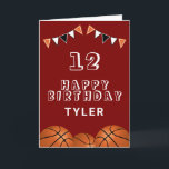 Basketball Ball and Flags Kids Birthday Card<br><div class="desc">Basketball Ball and Flags Kids Birthday Card. The design has basketball balls and birthday party bunting flags in orange,  black and white colours. Add your name,  age and text and make your own birthday card. Great for boys and girls who love basketball.</div>