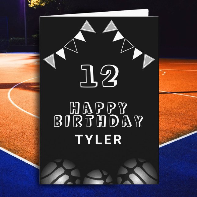 Basketball Ball and Flags Sports Kids Birthday Card (Creator Uploaded)