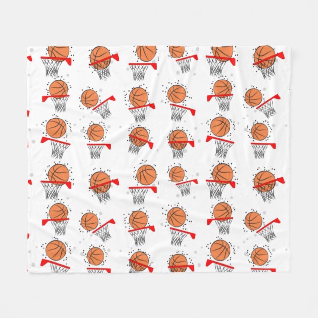 Basketball - Ball and Hoop Pattern  Fleece Blanket (Front (Horizontal))