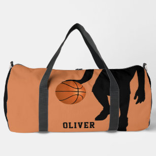 Basketball Ball Black Player Silhouette Kids Name Duffle Bag