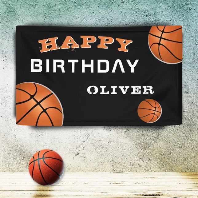 Basketball Ball Black Sports Birthday Party Banner (Creator Uploaded)