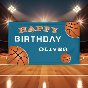 Basketball Ball Blue Sports Birthday Party Banner