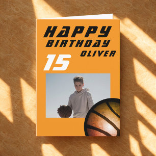 Basketball Ball Boy Photo Happy Birthday Card