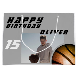 Basketball Ball Boy Photo Happy Birthday Large Gift Bag