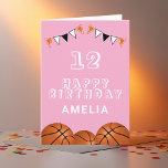 Basketball Ball Bunting Flags Kids Birthday Card<br><div class="desc">Basketball Ball Bunting Flags Kids Birthday Card. The design has basketball balls and birthday party bunting flags in orange,  black and white colours on a pink background. Add your name,  age and text and make your own birthday card. Great for boys and girls who love basketball.</div>