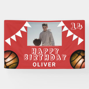 Basketball Ball Bunting Flags Red Photo Birthday Banner