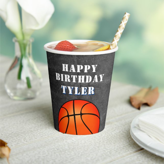 Basketball Ball Chalkboard Photo Birthday Paper Cups (Insitu)