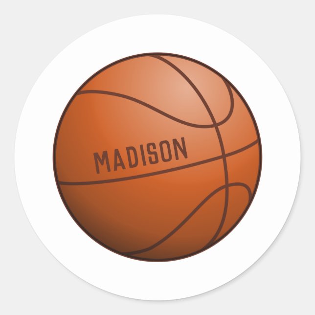 Basketball Ball Custom Name Classic Round Sticker (Front)