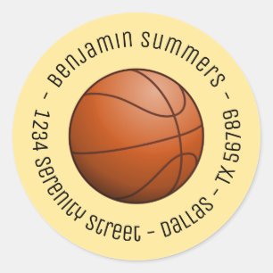 Basketball Ball Custom Text on Yellow Classic Round Sticker