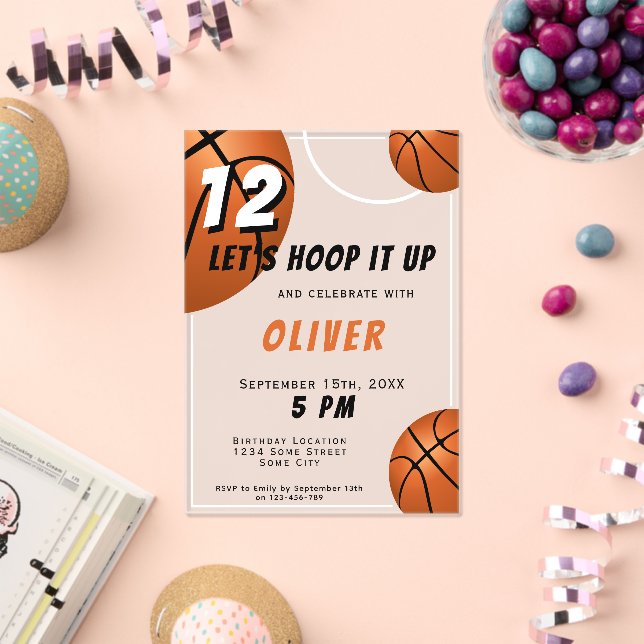 Basketball Ball Fun Sports Kids Birthday Acrylic Invitations (Insitu (Celebration))