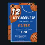 Basketball Ball Fun Sports Kids Birthday  Invitation<br><div class="desc">Basketball Ball Fun Sports Kids Birthday Invitation. The design has a fun text "Let's hoop it up" and basketball balls on a blue background. Add your information. Great invitation for a basketball theme birthday party.</div>