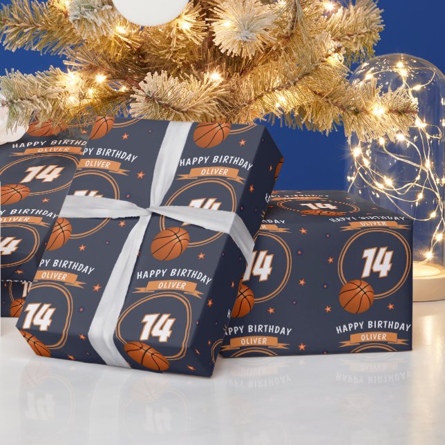 Basketball Ball Happy Birthday Sports Wrapping Paper (Holidays)