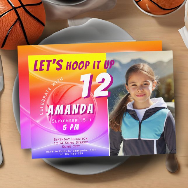 Basketball Ball Hoop it up Sports Photo Birthday  Invitation (Creator Uploaded)
