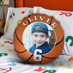 Basketball Ball Kids Birthday Age Photo  Round Cushion