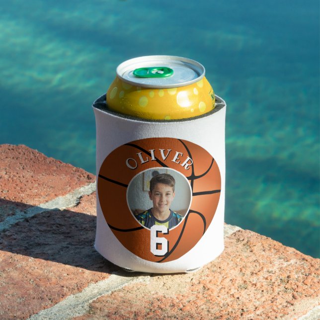 Basketball Ball Kids Birthday Photo Can Cooler (In Situ Pool)